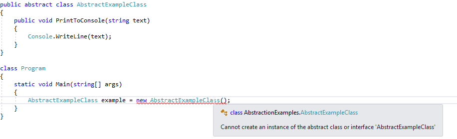 Abstract instance error - Abstract Classes in C#