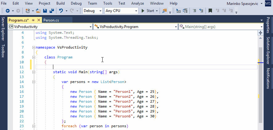 ctor snippet in Visual Studio