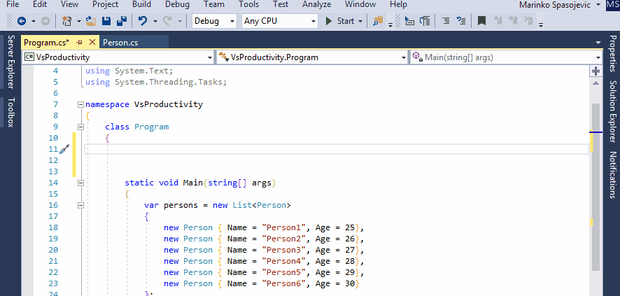 Property snippet in Visual Studio