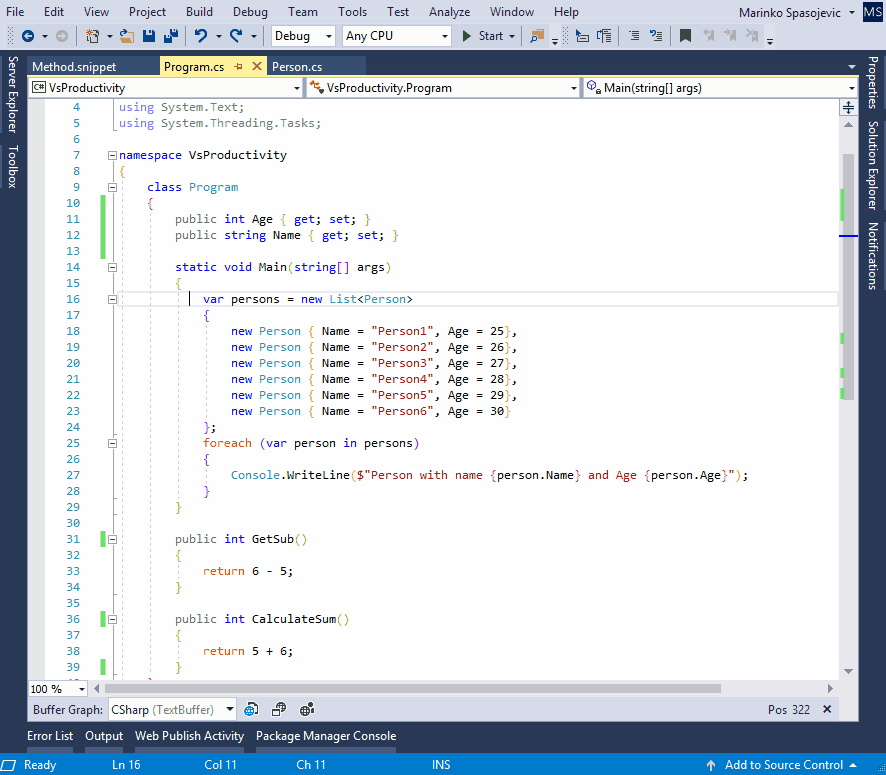 Code Extracting in Visual Studio