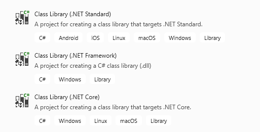 Library Project types in Visual Studio 2019