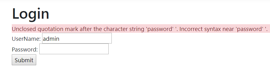 invalid login with exception