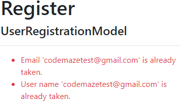 User registration with taken email