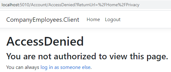 Access Denied Page - IdentityServer4 Authorization