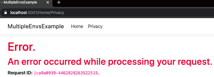 Home/Privacy - Error: An error occurred while processing your request. - ASP.NET Core Environments