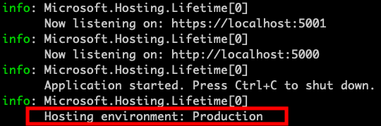 Hosting environment: Production - ASP.NET Core Environments