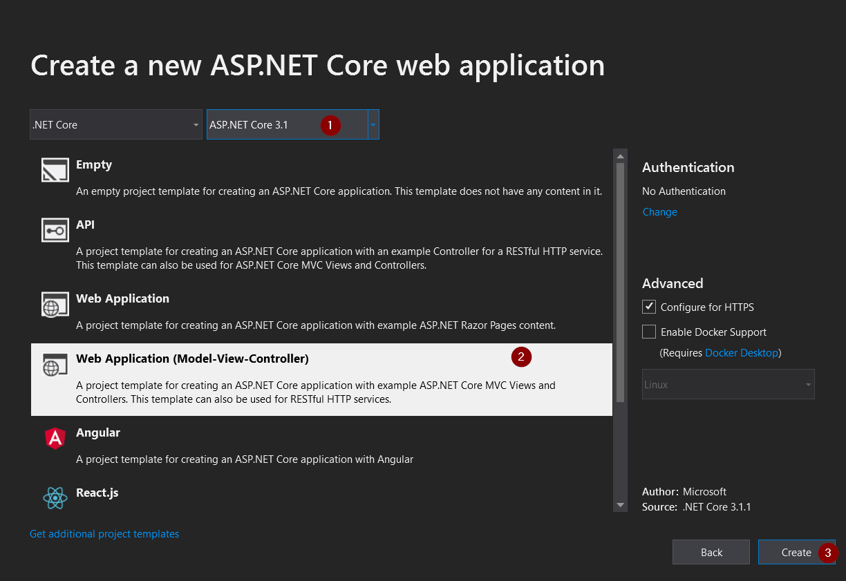 create new asp.net core web app