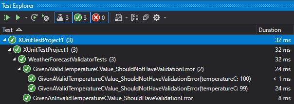 Test Explorer for FluentValidation testing actions
