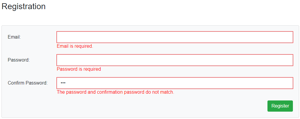 Blazor WebAssembly Registration Form Erros