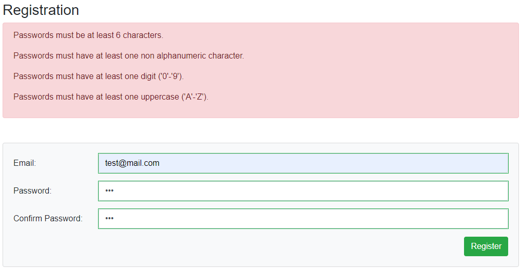 Blazor WebAssembly Registration Form Password Errors