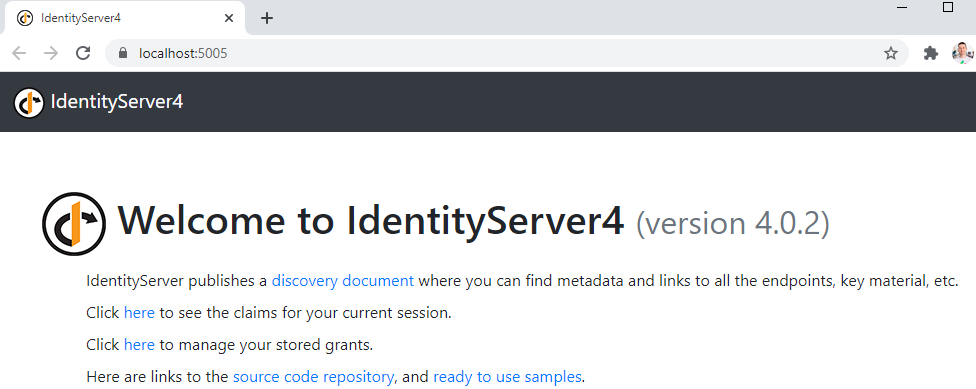 Welcome page IdentityServer4