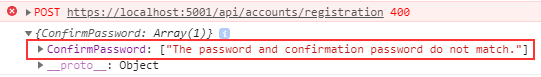 Confirmation password web api error