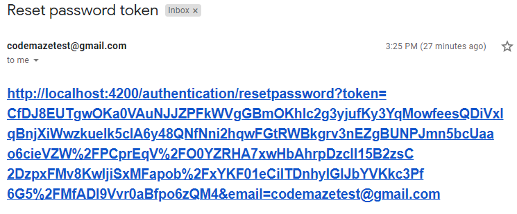 Email with Token from Forgot Password Action