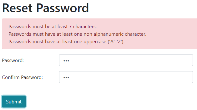 Angular Reset Password Form Error