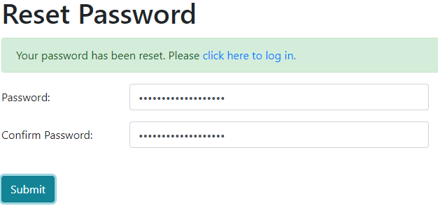 Angular Reset Password Success Form