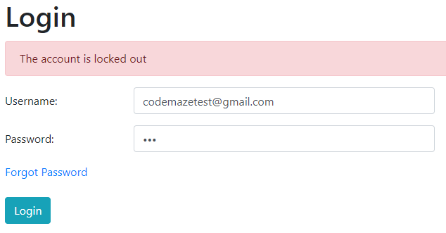 Account Locked Out Angular side message