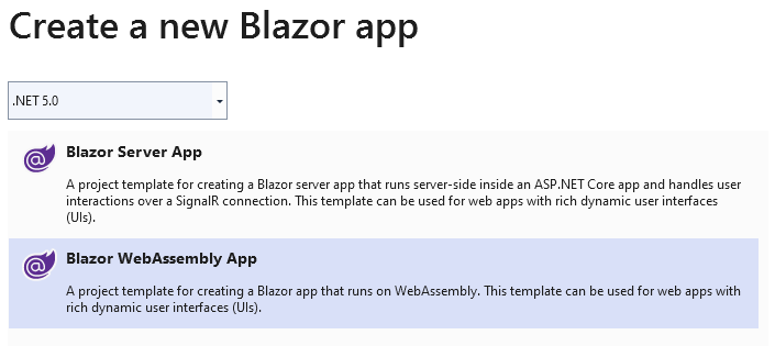 New Blazor WebAssembly Project in .NET 5