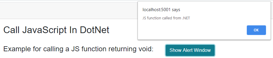 Call JavaScript Functions with .NET that returns void and shows alert window