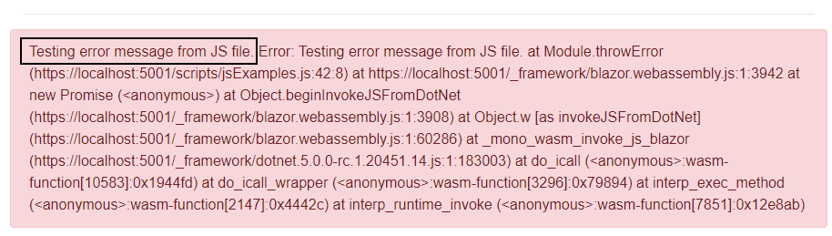 JS Function throws an error which is handled by JSInterop