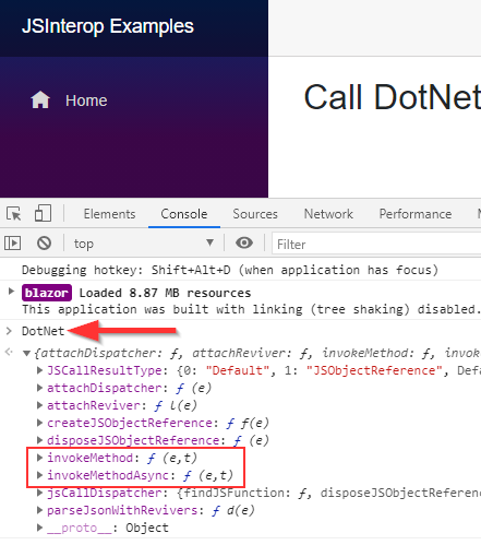 Showing the properties from the DotNet object in a browser