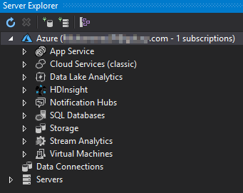 azure subscription in server explorer