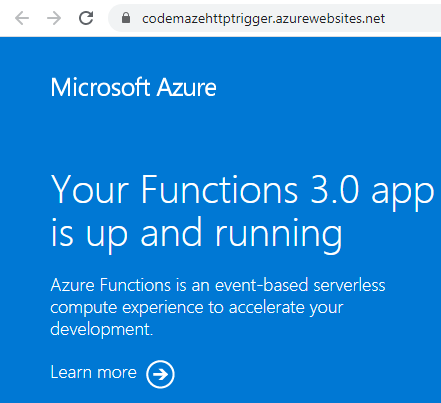 default page of azure function apps