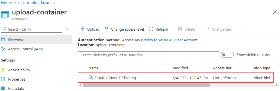 Uploaded picture on the Azure storage