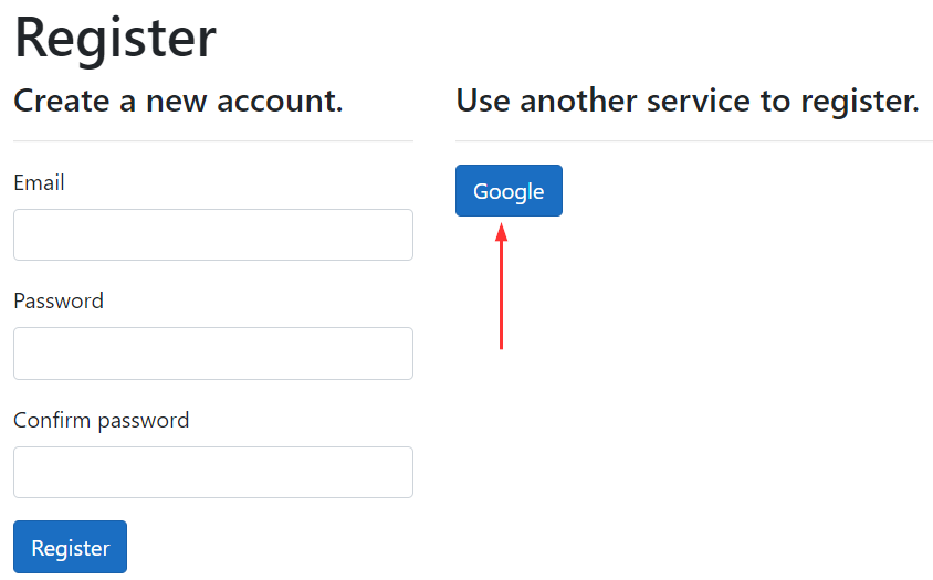 Google button on the Registration page