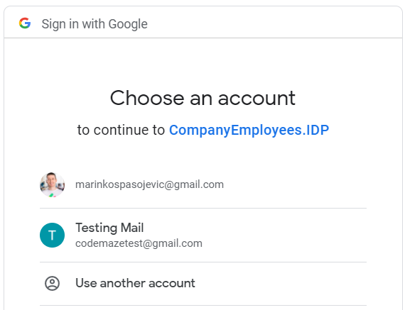 Sign in accounts from Google
