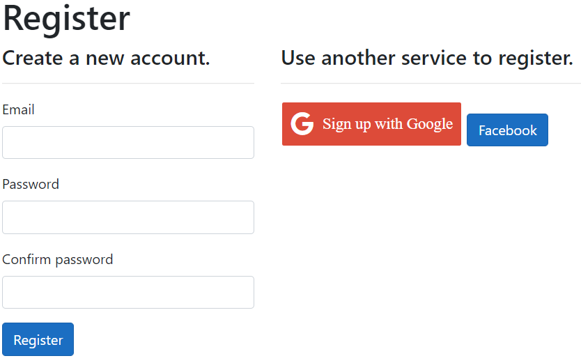 Google and Facebook social buttons for Register page