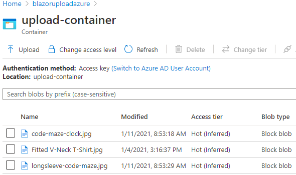 files in the Azure storage