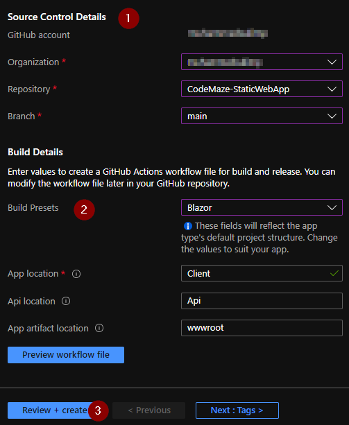 Create Azure Static Web Apps Github Action Workflow