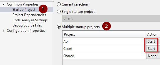 start multiple projects in visual studio