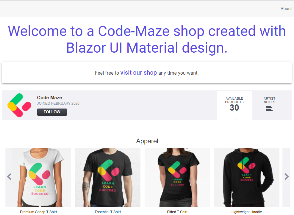 CodeMaze Shop Home Page