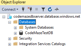 SSMS connected to azure sql database