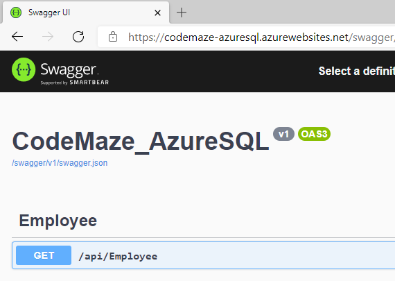 swagger UI in azure