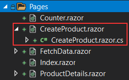 CreateProduct component files for Blazor Material Form Creation