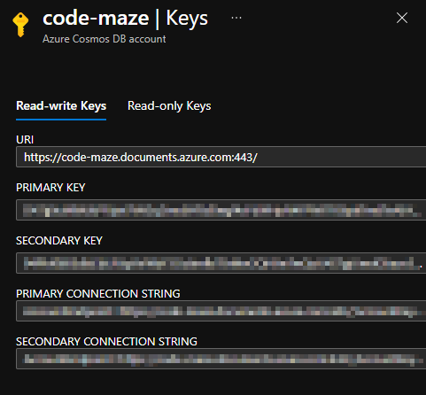 azure cosmos db keys