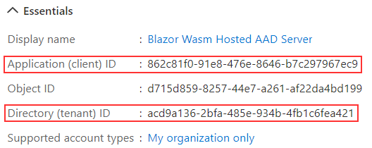 Blazor server app registration details