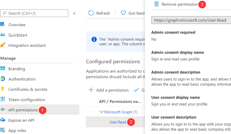 Remove permission for Blazor WebAssembly Hosted Server App registration
