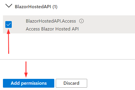 Selecting API permission for the client app