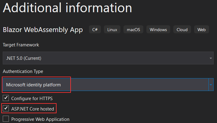 Secure Blazor WebAssembly Hosted Application with Azure AD from Visual Studio Template