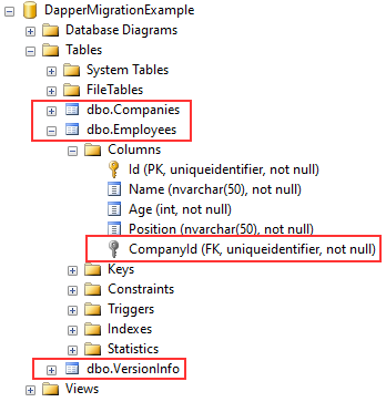 Using FluentMigrator to create tables with the migration