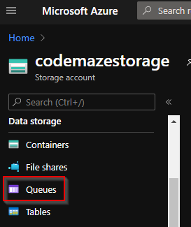 azure storage queues menu