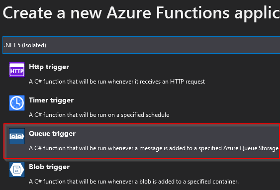 queue trigger for azure function
