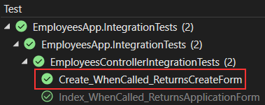 Integration testing of the Create GET Action to return a create form