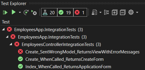 Integration testing of the Create POST Action that fails