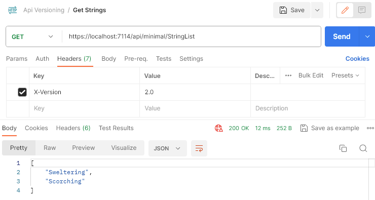 Testing API Versioning with Postman Request minimal API v2