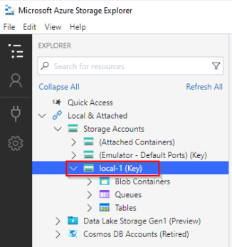 Azure Storage Explorer lacl-1 key