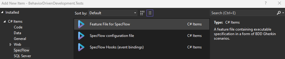 new specflow feature file